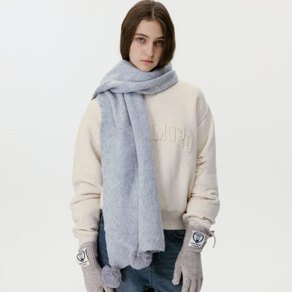 Cozy Solid Color Knitted Scarf with Pom Poms for Women