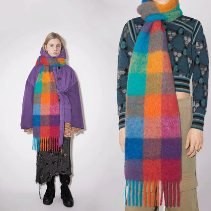 Trendy Plaid Scarf Plush Warm Women’s Shawl