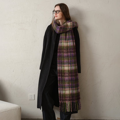 Designer Plaid Winter Scarf Cozy Woven Shawl with Fringes