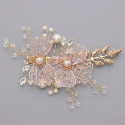 Exquisite Pearl and Crystal Flower Headpiece for Bridal Photoshoots