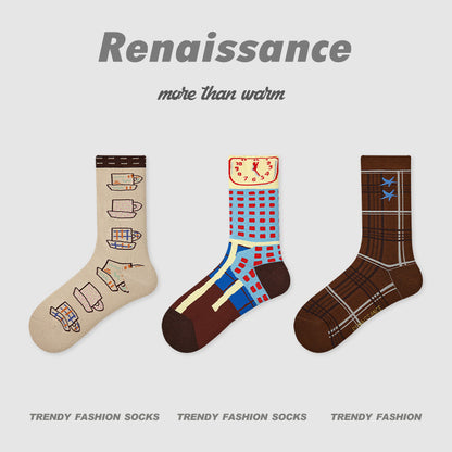 Butterfly Floral Combed Cotton Mid Calf Socks
