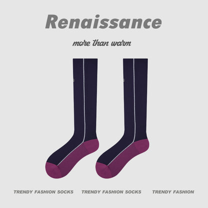 Calf Socks Colorblock Moisture Wicking Athletic