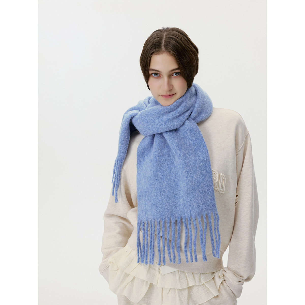Solid Color Fringed Scarf Stylish Warm Neck Wrap