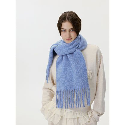 Solid Color Fringed Scarf Stylish Warm Neck Wrap