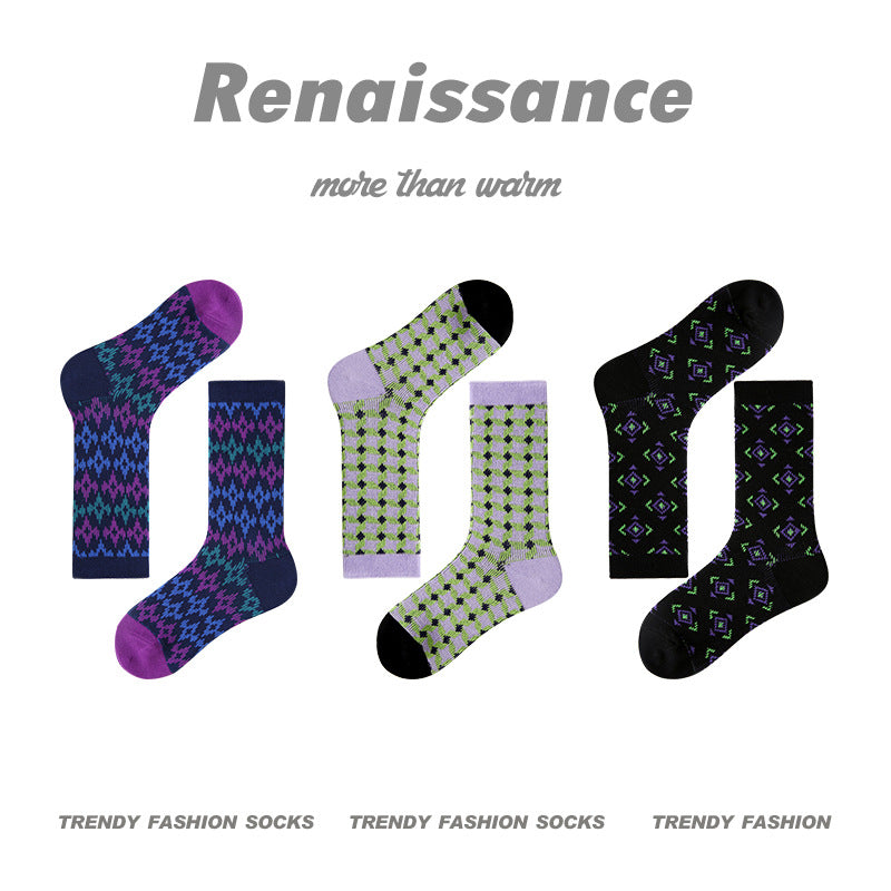 Mid Calf Vintage Gradient Cotton Socks