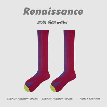 Calf Socks Colorblock Moisture Wicking Athletic