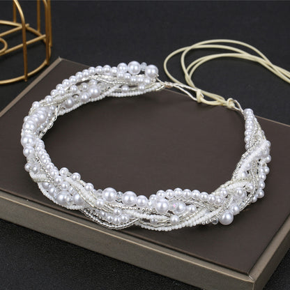 Beaded Handmade Bridal Headband with Crystal Detail
