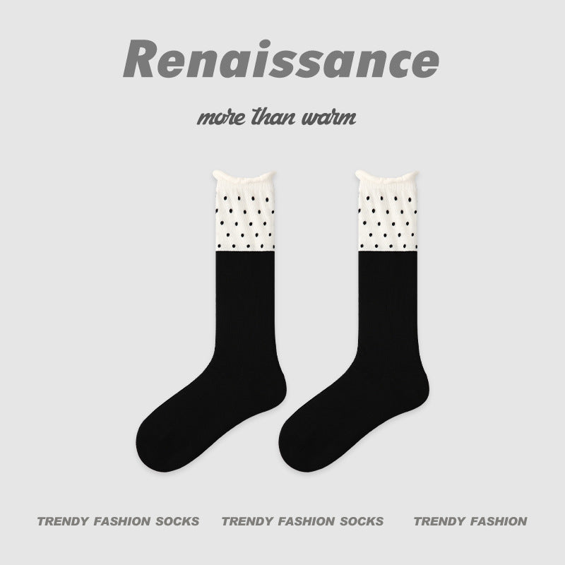 Renaissance Miu Style Polka Dot Cotton Mid Calf Socks
