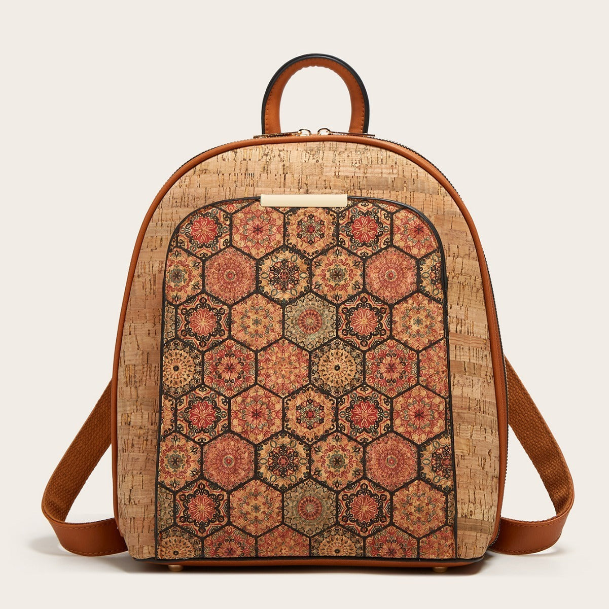 Printed Cork Backpack Waterproof Retro Style Women’s Travel Bag
