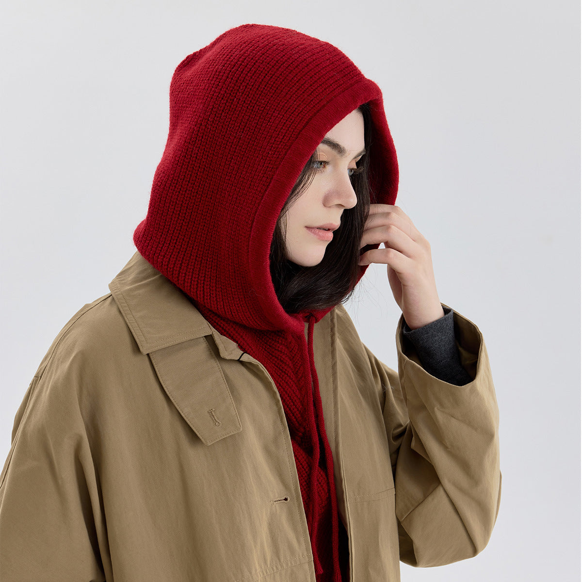 Classic Knitted Balaclava Hat with Neck Warmer and Drawstring
