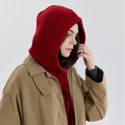 Classic Knitted Balaclava Hat with Neck Warmer and Drawstring