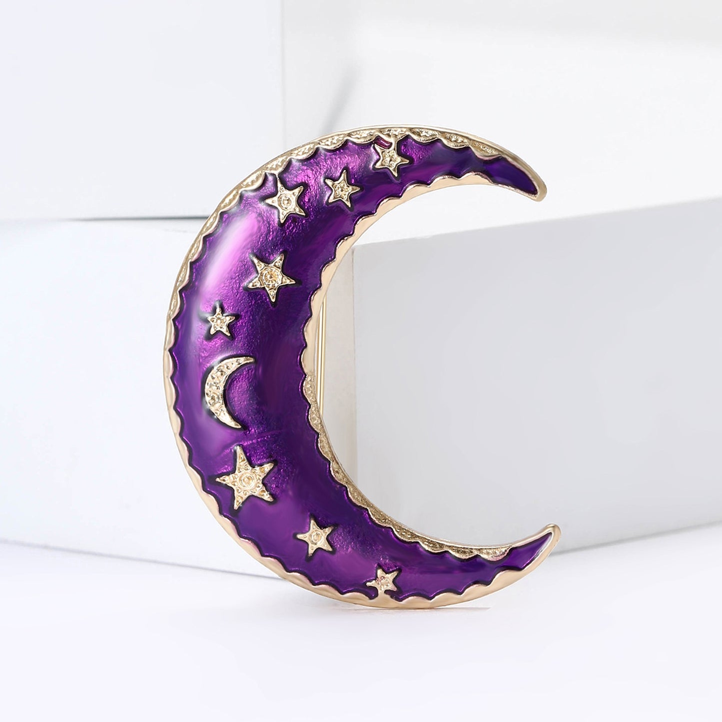 Elegant Enamel Moon Star Brooch Alloy Accessories
