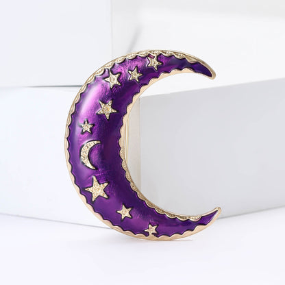 Elegant Enamel Moon Star Brooch Alloy Accessories