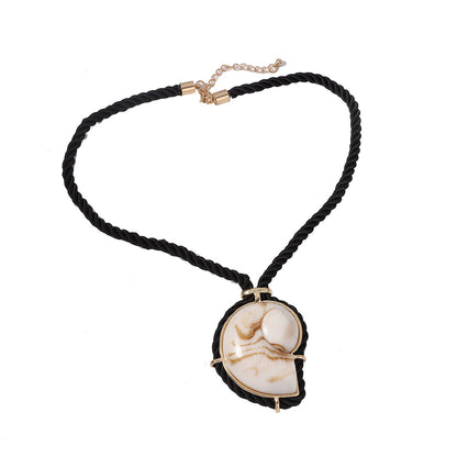 Resin Shell Pendant Ink Wash Adjustable Rope Choker