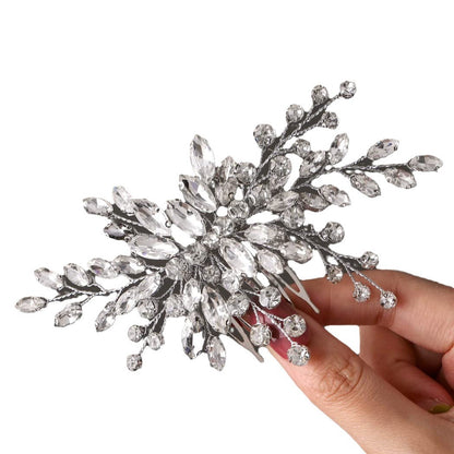 Silver Glass Side Wedding Hair Comb Headpiece