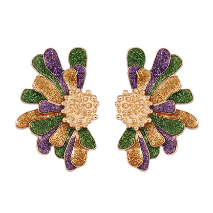 Alloy Floral Earrings Festive Color Statement