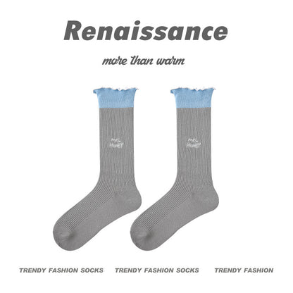 Renaissance Creative Mid Calf Scallop Edge Cotton Socks