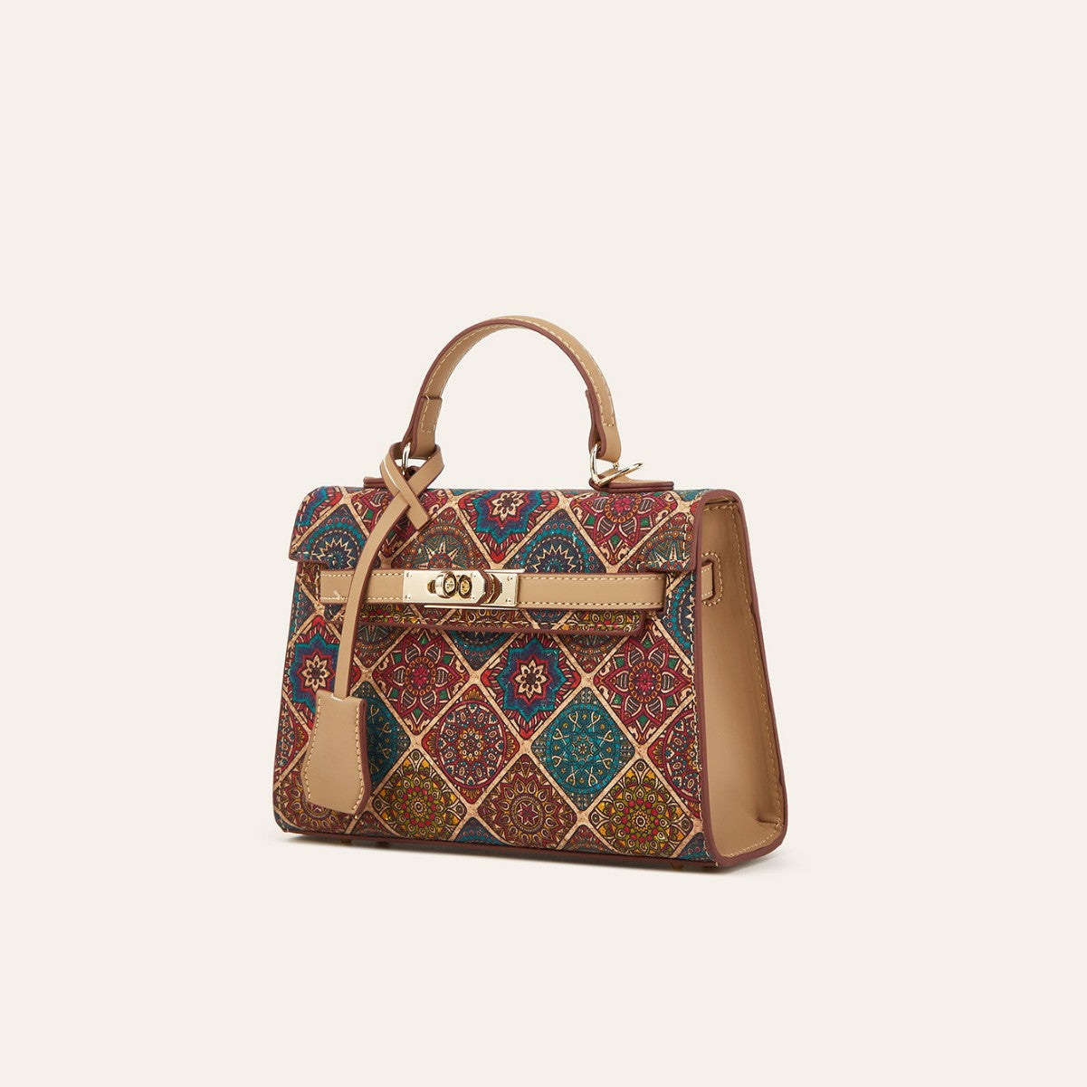 Trendy Ethnic Print Cork Crossbody Bag Stylish Vintage Handbag