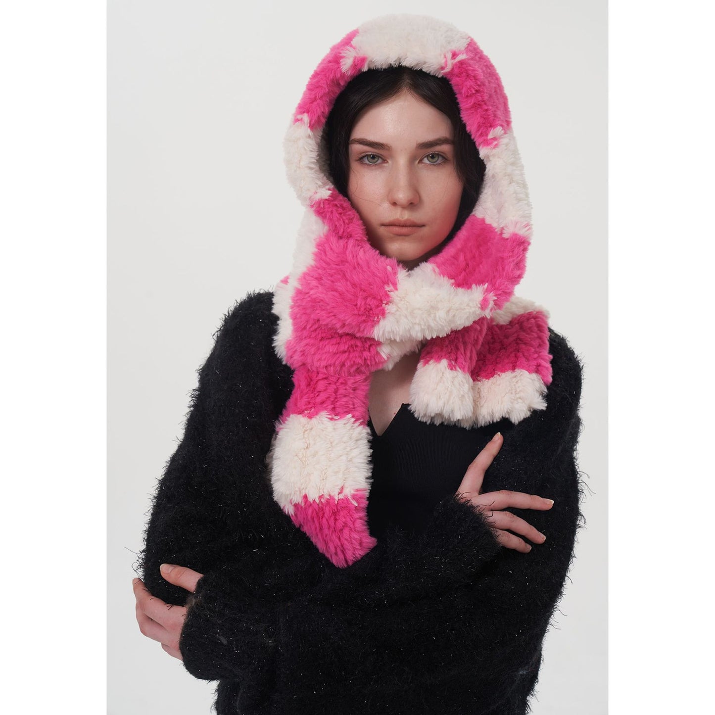 Soft Striped Two-Tone Plush Scarf for Women - Thick and Cozy
