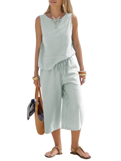 Striped Sleeveless Two-Piece Set for Women