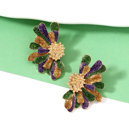 Alloy Floral Earrings Festive Color Statement