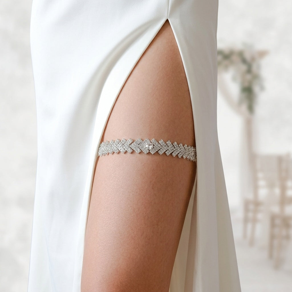 Bridal Lace Garter Belt with Rhinestones and Pearls for Elegant Weddings