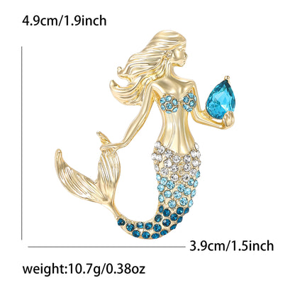 Creative Mermaid Brooch With Rhinestones Elegant Women's Accessories
