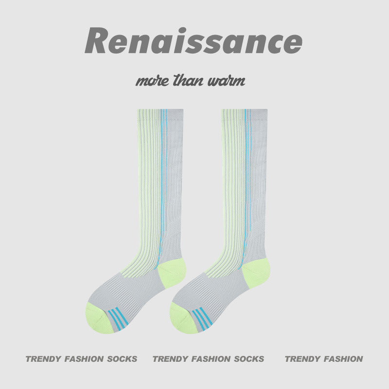 Calf Socks Colorblock Moisture Wicking Athletic