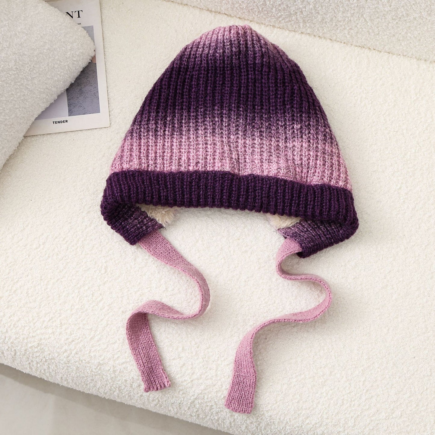 Gradient Knit Beanie with Drawstring - Warm and Stylish for Casual Look