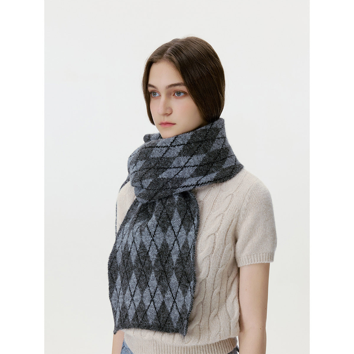Diamond Pattern Knit Scarf Warm Cozy Neck Gaiter for Men and Women