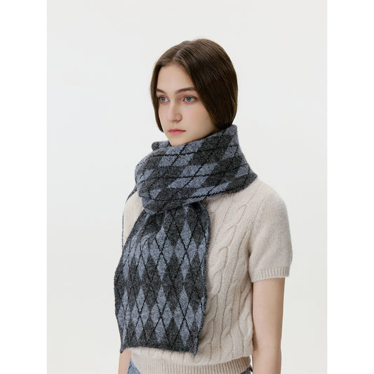 Diamond Pattern Knit Scarf Warm Cozy Neck Gaiter for Men and Women