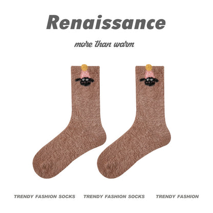 Cozy Cat Mid Calf Plush Polyester Socks