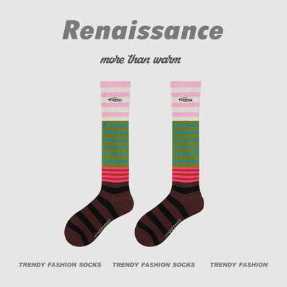 Calf Socks Colorblock Moisture Wicking Athletic