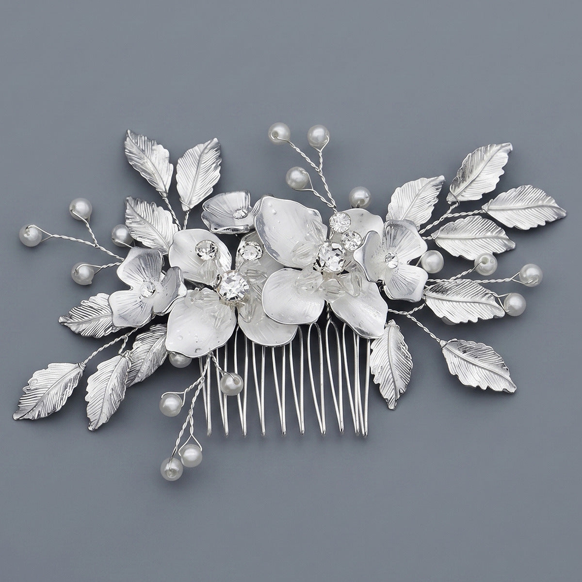 Vintage Pearl and Crystal Hair Comb with Floral Design for Brides