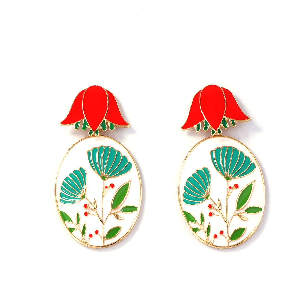 Earrings 3D Floral Enamel Drop Zinc Alloy Vintage Chic