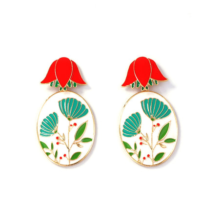 Earrings 3D Floral Enamel Drop Zinc Alloy Vintage Chic