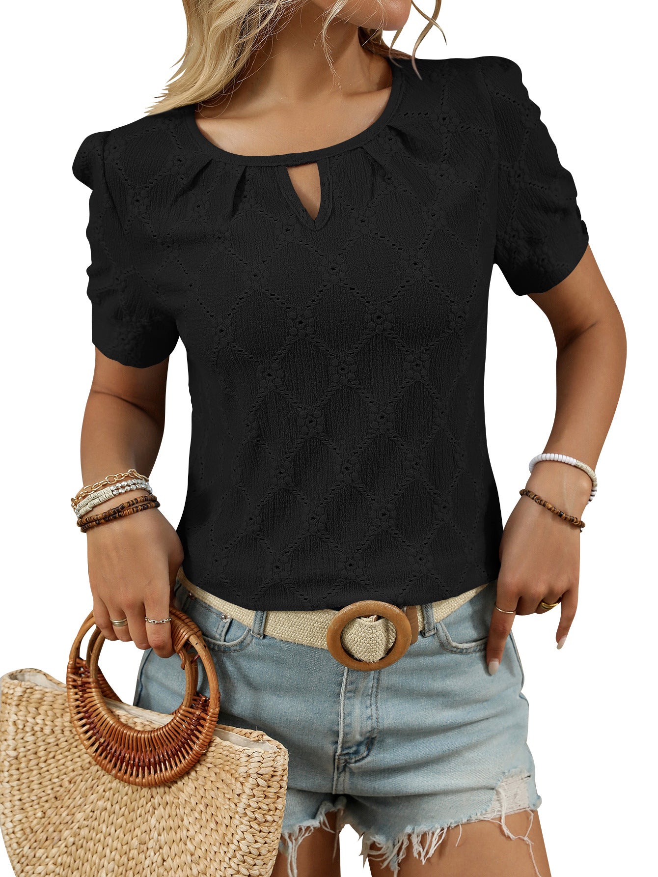 Casual Solid Color Short Sleeve Button T-Shirt