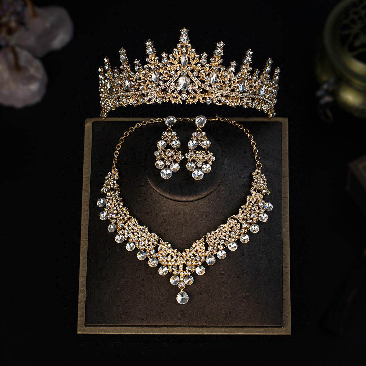Elegant 3-Piece Bride Jewelry Set with Crown Necklace and Earrings