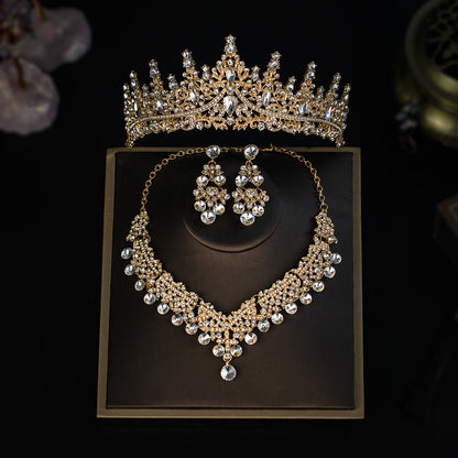 Elegant 3-Piece Bride Jewelry Set with Crown Necklace and Earrings