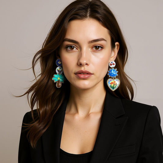Alloy Earrings Asymmetrical Heart Floral Light Vintage