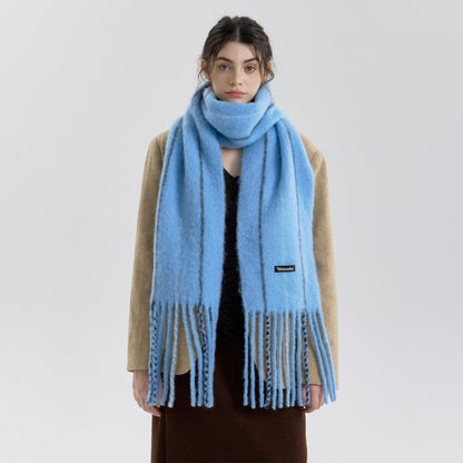 Retro Color-Block Fringed Wool Scarf for Men and Women