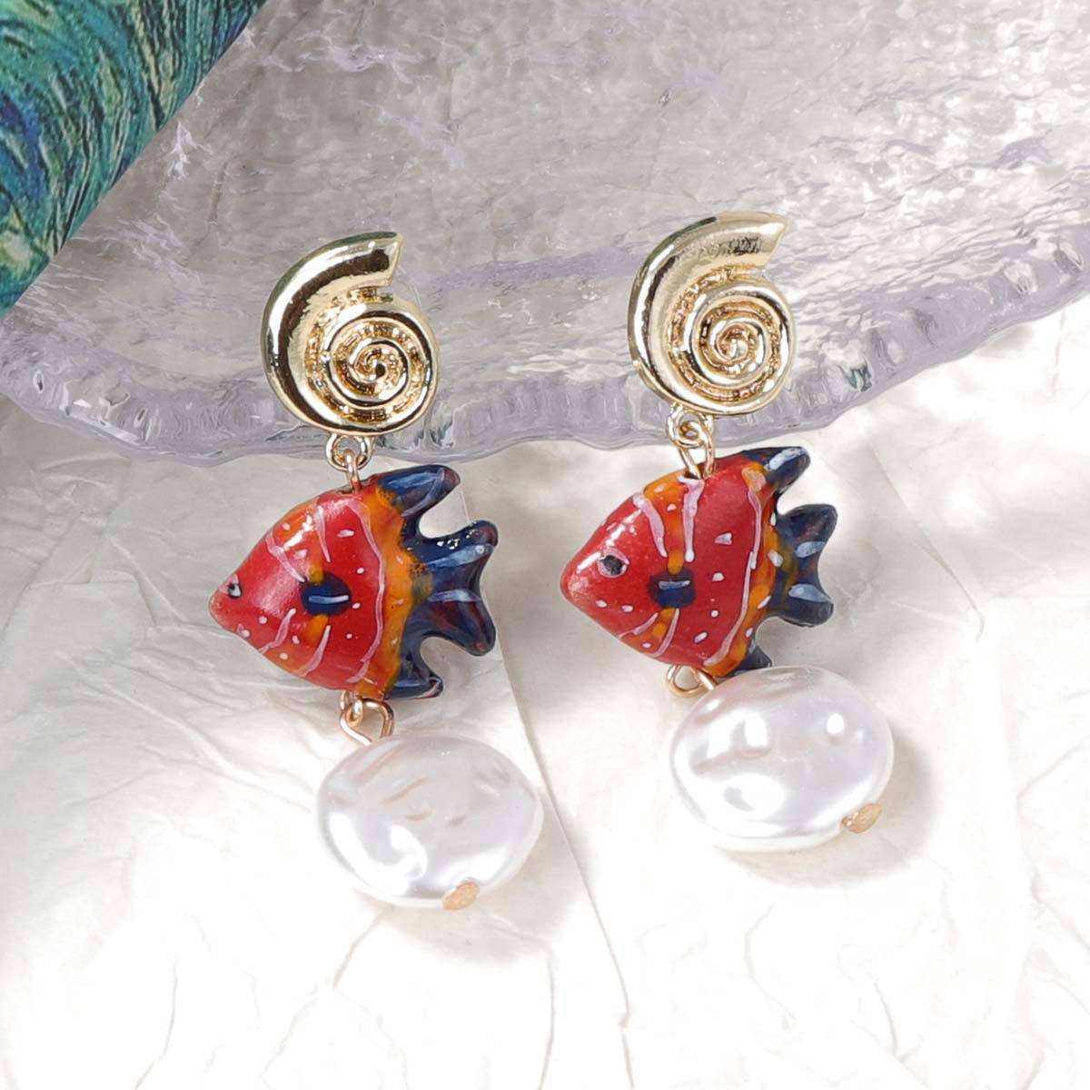 Alloy Long Dangle Earrings Starfish Shell Beach Style