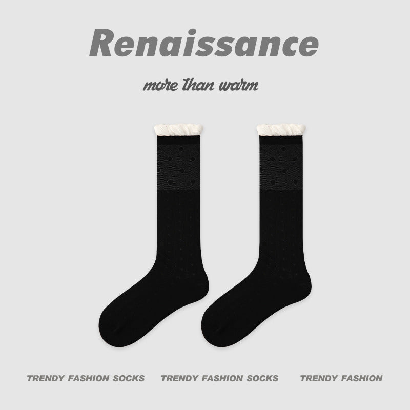 Renaissance Retro Mesh Mid Calf Socks Breathable Cotton