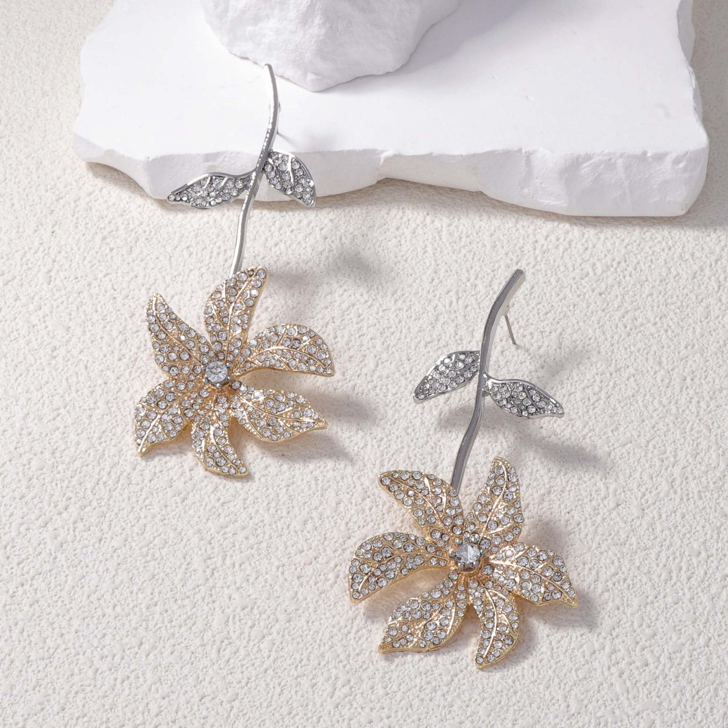 Alloy Crystal Floral Statement Drop Earrings