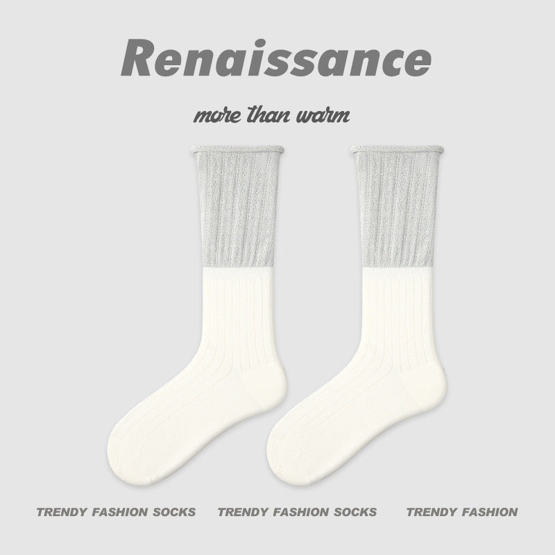 Renaissance Miu Style Polka Dot Cotton Mid Calf Socks