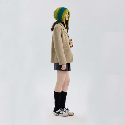Gradient Knit Beanie with Drawstring - Warm and Stylish for Casual Look