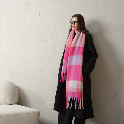 Thick Warm Plaid Oversized Scarf with Fringe