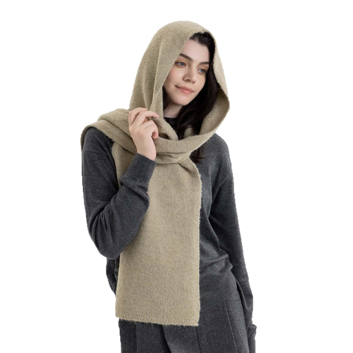 Solid Color Hooded Scarf for Women - Stylish Warm Knit Wrap