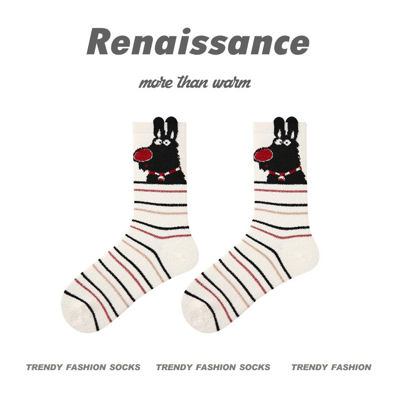 Cozy Cat Mid Calf Plush Polyester Socks