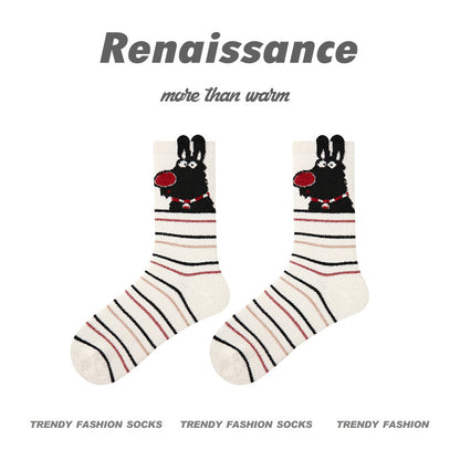 Cozy Cat Mid Calf Plush Polyester Socks